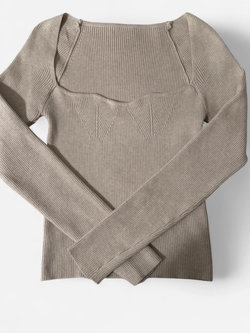 Ribbed Knit Long Sleeve Top in Taupe